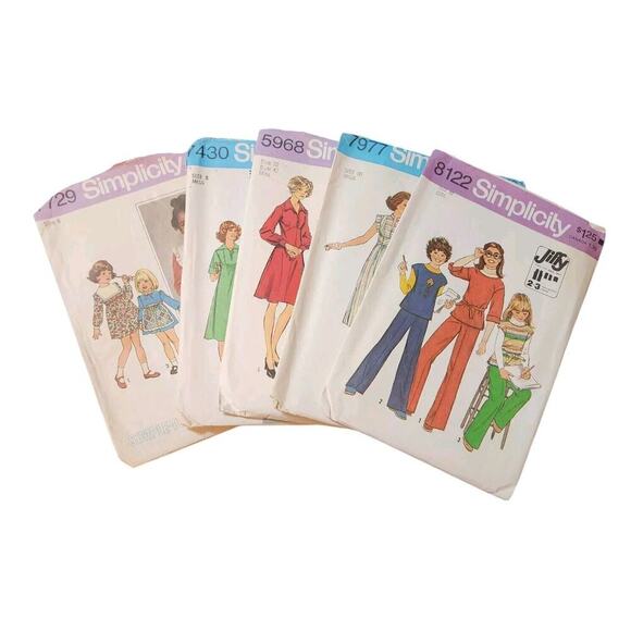 Vtg Lot Of 5 Simplicity Patterns Dresses Pants Suits Ephemera - Picture 1 of 6